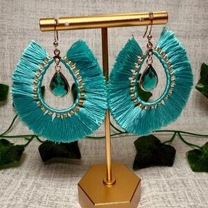 Handmade Turquoise Tassel & Gem Dangle Earrings